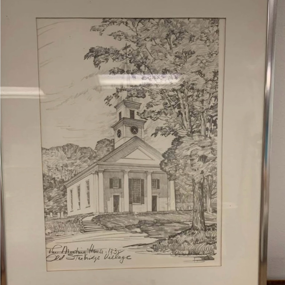 Framed Charles H. Overly Print – The Meeting House (Old Sturbridge Village)